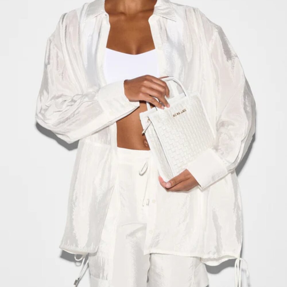 MZ Wallace  Micro Woven Box Tote  Color: Pearl Metallic $255 - Picture 4 of 7